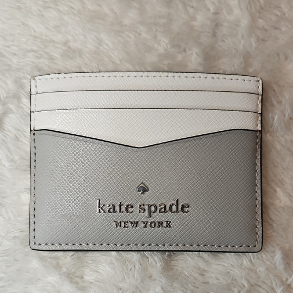 kate spade Handbags - Kate Spade Staci Small Slim Card Holder Saffiano Leather Gray White Minimalist